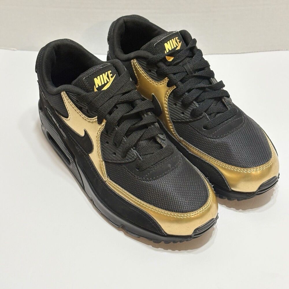 Nike Air Max 90 Essential Black Gold 537384-058 Men's Athletic Sneaker 7.5